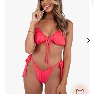 Kittenish sunbathe coral bikini TOP in size large